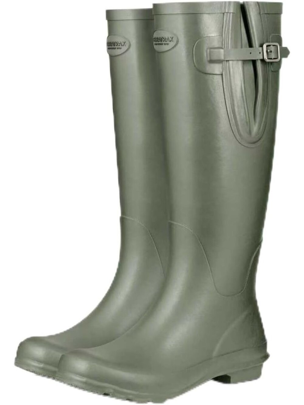 Women's Olive Rubber Boots Tall Wide Calf Rain Boots Wellington Boots Waterproof